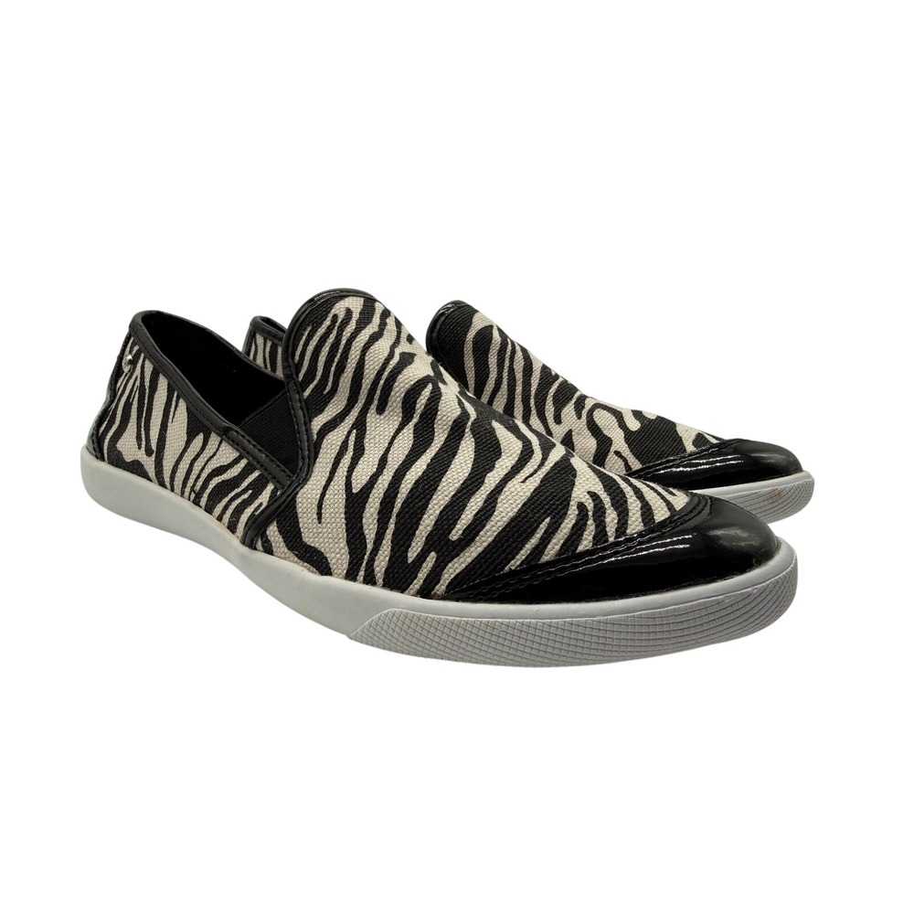 Dana Buchman Zebra Print Slip On Sneakers Black White Patent Trim Womens 9 M